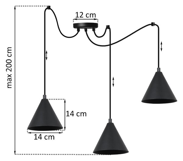 Závěsné svítidlo Soho Spider, 3x černé kovové stínítko, (fi 14cm)
