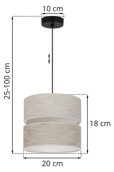 Závěsné svítidlo Jen, 1x béžové/světlobéžové textilní stínítko, (fi 20 cm), b