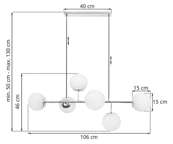 Závěsné svítidlo Florence 1, 6x bílé skleněné stínítko, CH