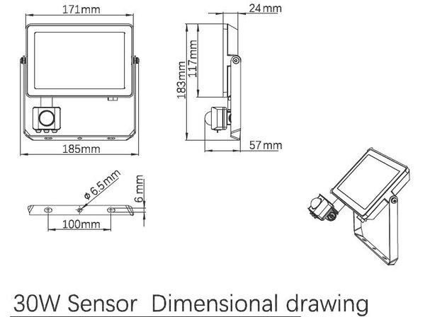 LED vodotěsný světlomet Projectline 30W 3000K Sensor