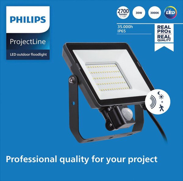 LED vodotěsný světlomet Projectline 30W 3000K Sensor