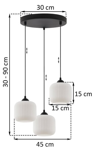 Závěsné svítidlo Riffle, 3x bílé skleněné stínítko, b, o
