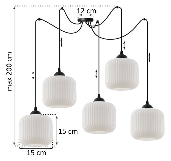Závěsné svítidlo Riffle Spider, 5x bílé skleněné stínítko, b