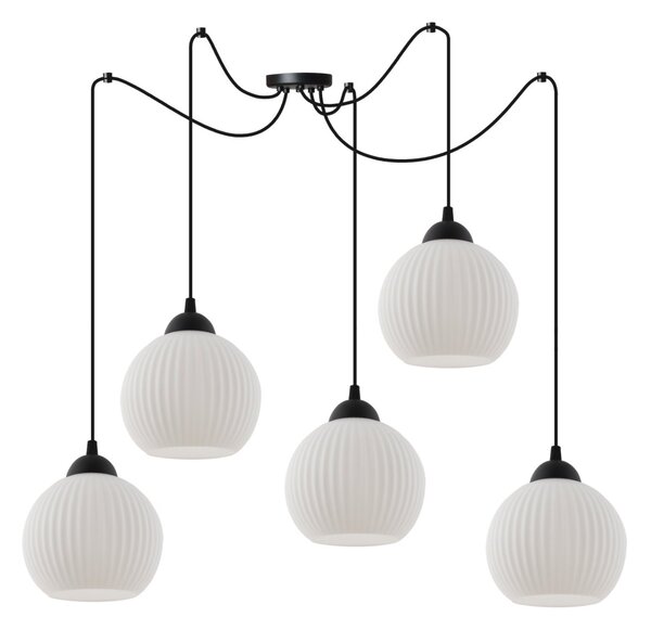 Závěsné svítidlo Riffle Round Spider, 5x bílé skleněné stínítko, b