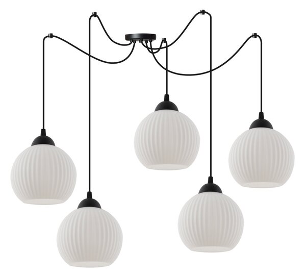 Závěsné svítidlo Riffle Round Spider, 5x bílé skleněné stínítko, b