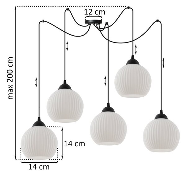 Závěsné svítidlo Riffle Round Spider, 5x bílé skleněné stínítko, b