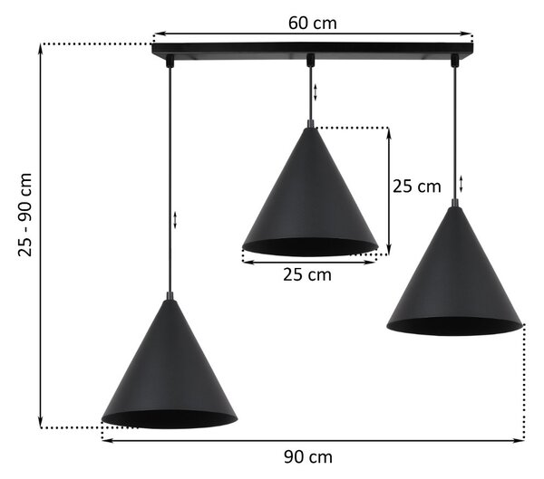 Závěsné svítidlo Soho, 3x černé kovové stínítko, (fi 25cm)