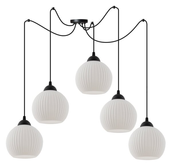 Závěsné svítidlo Riffle Round Spider, 5x bílé skleněné stínítko, b
