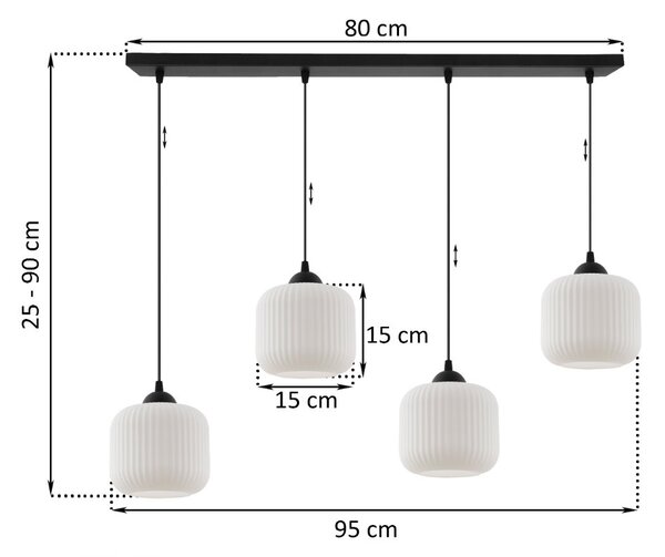 Závěsné svítidlo Riffle, 4x bílé skleněné stínítko, b