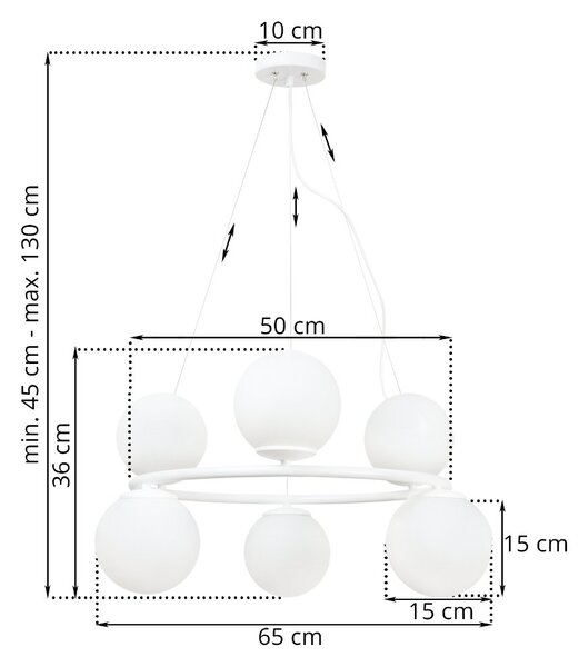 Závěsné svítidlo Florence, 6x bílé skleněné stínítko, W, O
