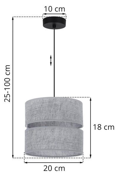 Závěsné svítidlo Jen, 1x šedé textilní stínítko, (fi 20 cm), b