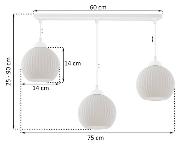 Závěsné svítidlo Riffle Round, 3x bílé skleněné stínítko, w