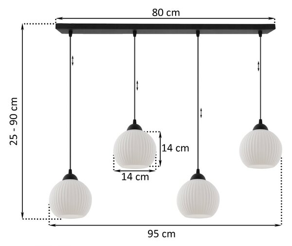 Závěsné svítidlo Riffle Round, 4x bílé skleněné stínítko, b