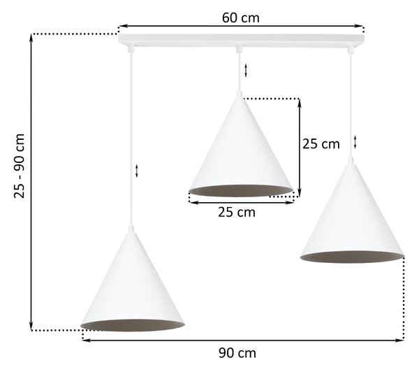 Závěsné svítidlo Soho, 3x bílé kovové stínítko, (fi 25cm)