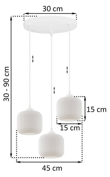 Závěsné svítidlo Riffle, 3x bílé skleněné stínítko, w, o