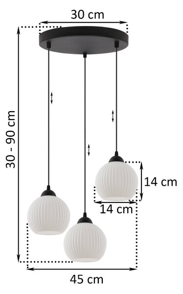 Závěsné svítidlo Riffle Round, 3x bílé skleněné stínítko, b, o