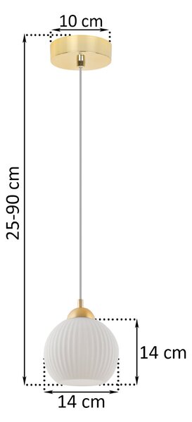 Závěsné svítidlo Riffle Round, 1x bílé skleněné stínítko, g
