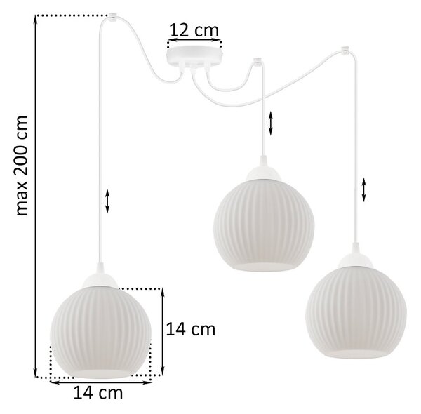 Závěsné svítidlo Riffle Round Spider, 3x bílé skleněné stínítko, w