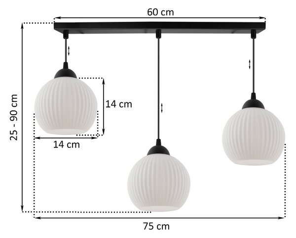 Závěsné svítidlo Riffle Round, 3x bílé skleněné stínítko, b