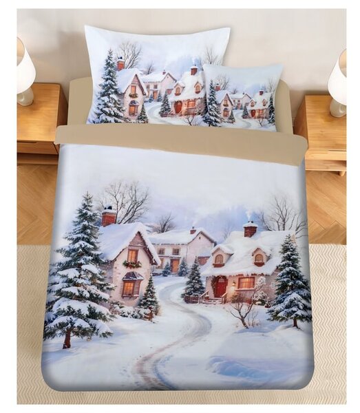 Povlečení VÁNOČNÍ VESNIČKA vícebarevná, 45x45 + 70x90 a 140x200 cm