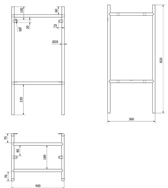 Sapho Sapho, PUNO konstrukce pod umyvadlo 550x780x360, černá mat, SKA570-2