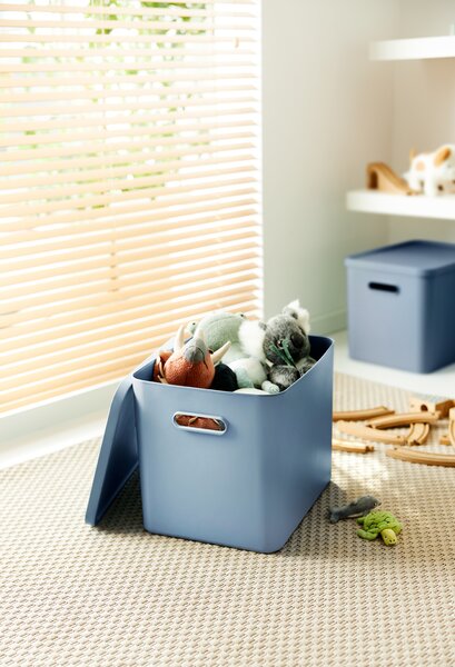 Rotho Úložný box, rovný s víkem, 27l, modrá ALBU LIGHT, 37x29x30
