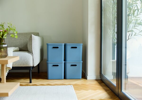 Rotho Úložný box, rovný s víkem, 27l, modrá ALBU LIGHT, 37x29x30
