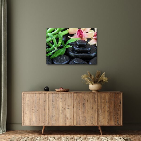 Obraz - Kameny a orchideje (70x50 cm)