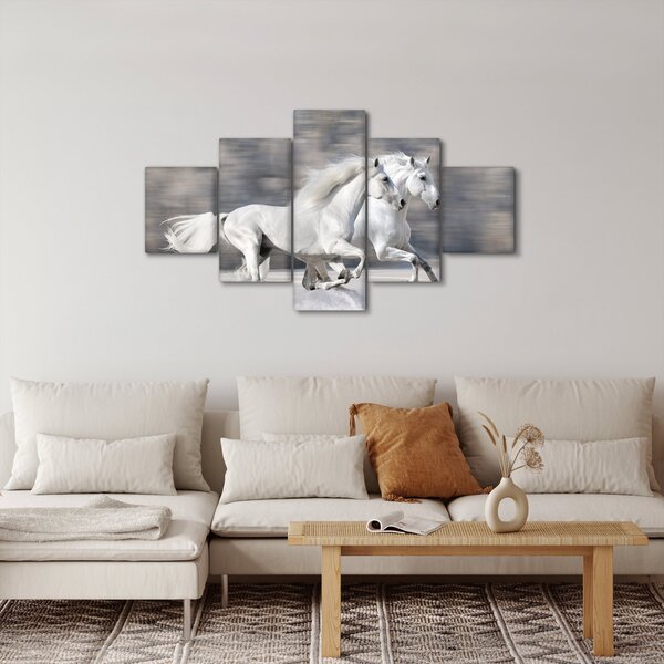 Obraz - Bílí koně v zimě (125x70 cm)