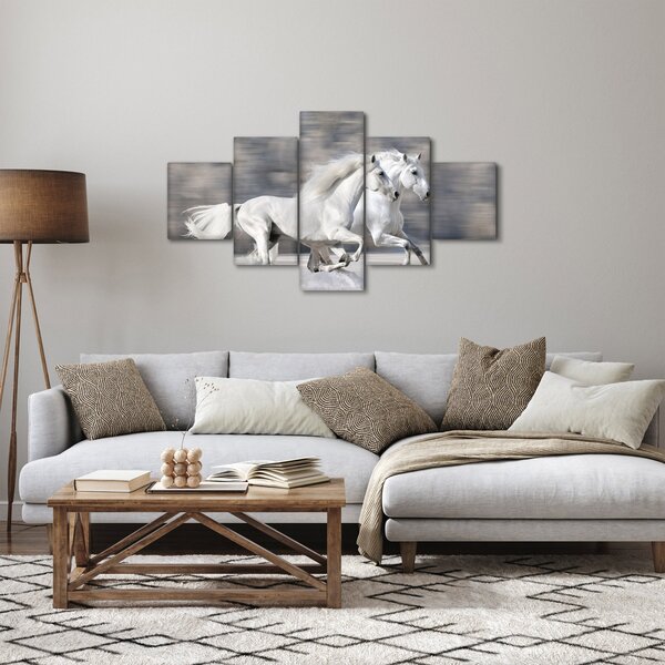 Obraz - Bílí koně v zimě (125x70 cm)