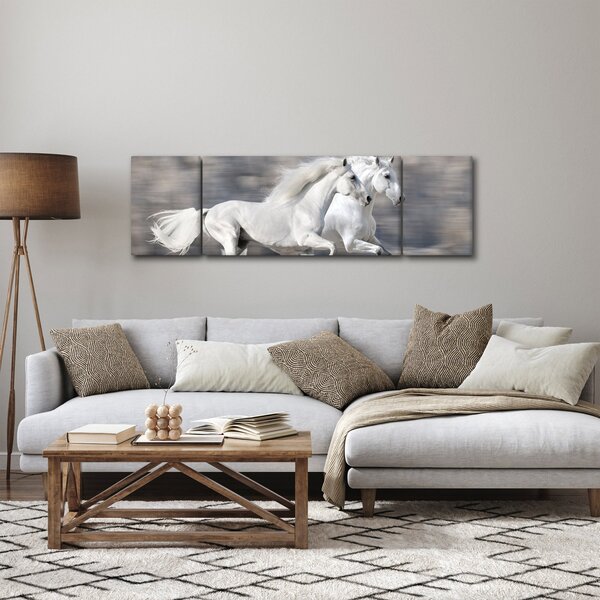 Obraz - Bílí koně v zimě (170x50 cm)