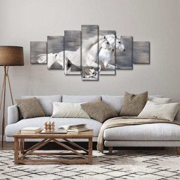 Obraz - Bílí koně v zimě (210x100 cm)
