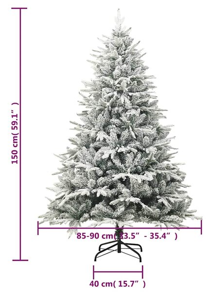 Umělý vánoční stromek s vločkami sněhově zelený 150 cm PVC a PE 328493