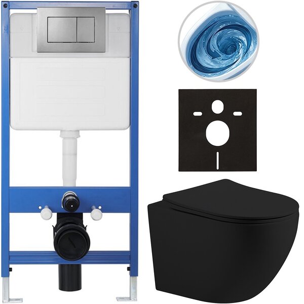 Kompletní WC set Profi/Cesso - černá matná - WC tlačítko Classic/Tmavě šedá - předstěnová instalace - 49x36 cm - 605750