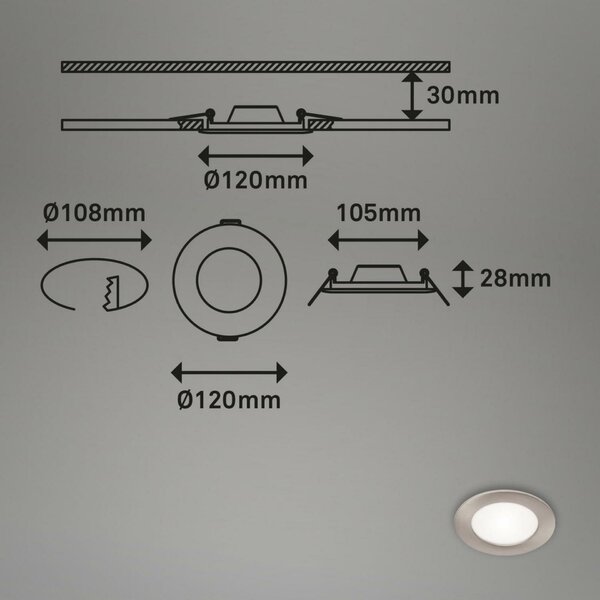 BRILONER 3ks sada LED vestavné svítidlo, pr. 12 cm, 7 W, matný nikl BRI 7115-432