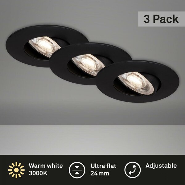 BRILONER 3ks sada ultraploché LED vestavné svítidlo, pr. 9 cm, 5 W, černá BRI 7146-035
