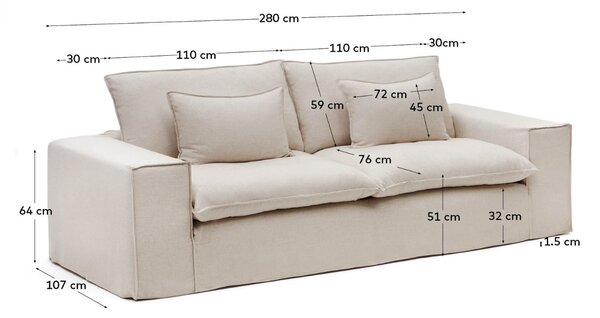 Kave Home Béžová pohovka Anarela 280 cm s odnímatelným potahem