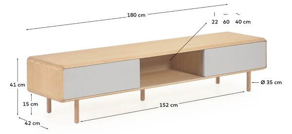 Jasanový TV stolek Kave Home Anielle 180 x 42 cm