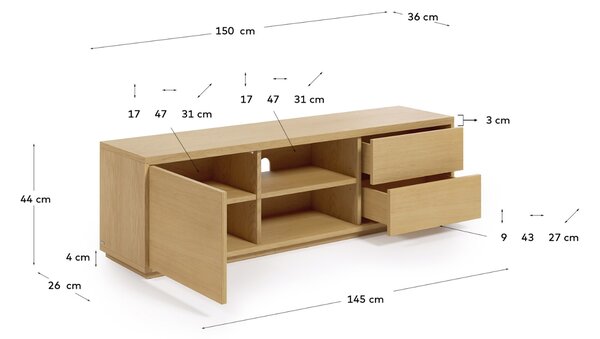Dubový TV stolek Kave Home Abilen 150 x 36 cm