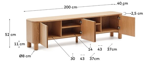 TV stolek Kave Home Salaya 200 cm x 40 cm s dřevěným dekorem
