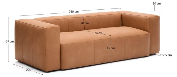Kave Home Kožená pohovka Blok 240 cm