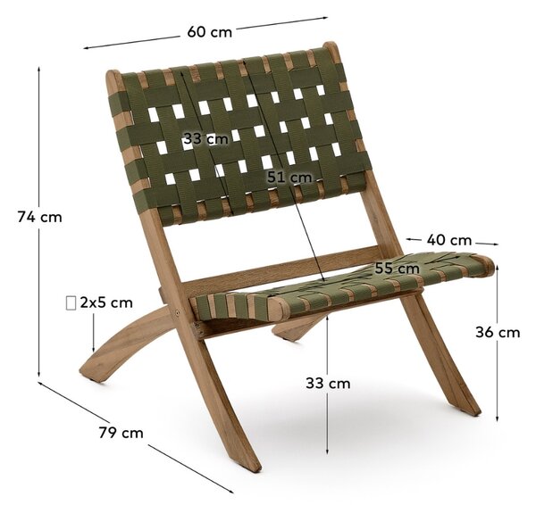 Akátové skládací zahradní křeslo Kave Home Chabeli se zeleným výpletem