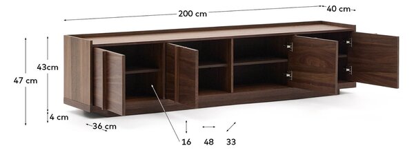 Kave Home Ořechový TV stolek Onix 200 x 40 cm