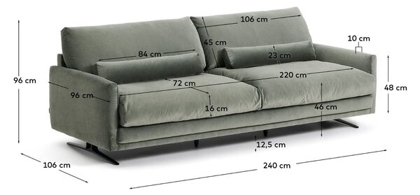 Kave Home Zelená sametová trojmístná pohovka Veliro 240 cm