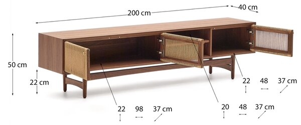 Ořechový TV stolek Kave Home Elan 200 x 40 cm