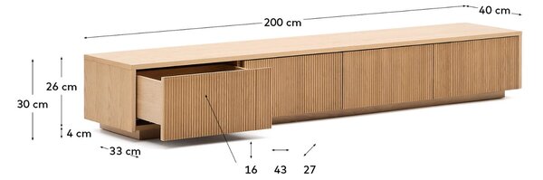 Kave Home Dubový TV stolek Helvine 200 x 40 cm