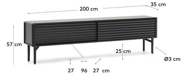 Černý dubový TV stolek Kave Home Lenon 200 x 35 cm