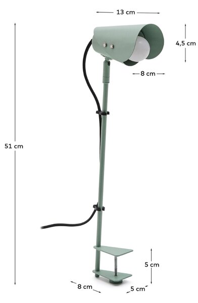 Zelená kovová stolní lampa s klipem Kave Home Jula