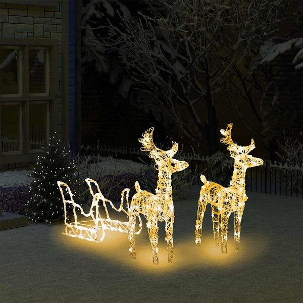 Vánoční sobi se sáněmi 160 LED diod 130 cm akryl 328514