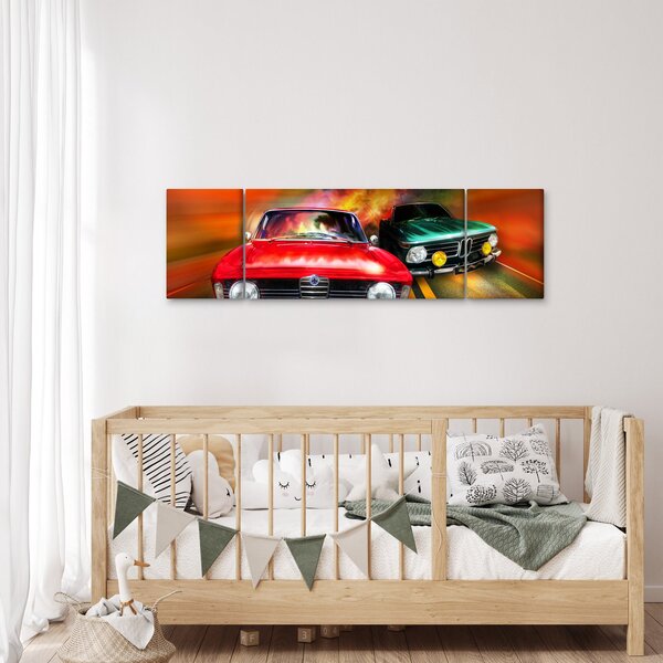 Obraz - Retro závodní auta (170x50 cm)